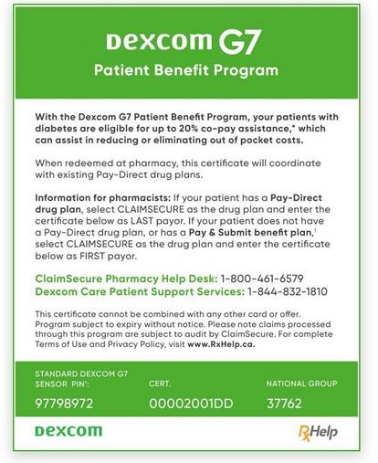 Dexcom G7 Patient Benefit Program Certificate